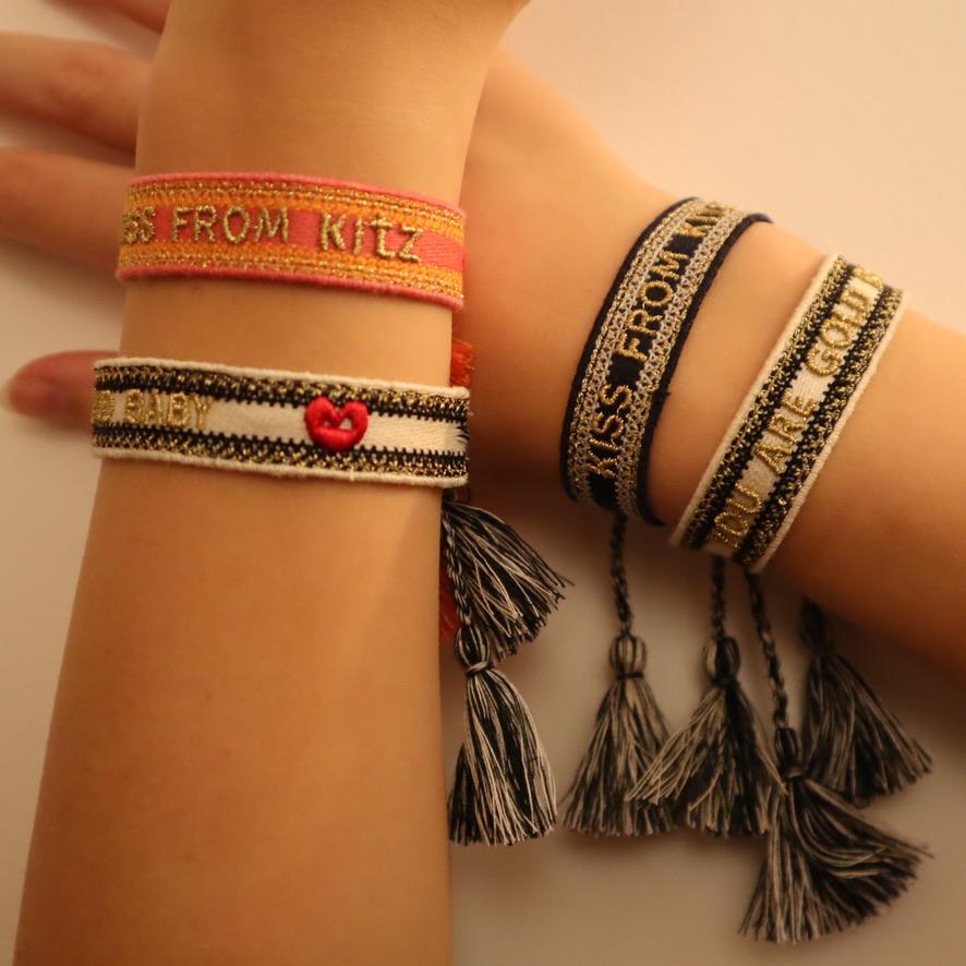 KISS from KITZ WOVEN BRACELET GOLDEN TEXT