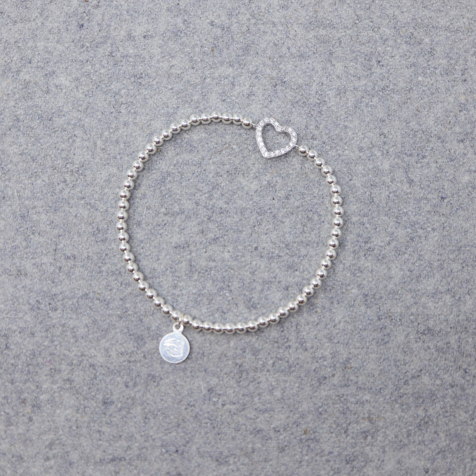 Versilberte Armband Perlen "Herz versilbert" mit Zirkonia